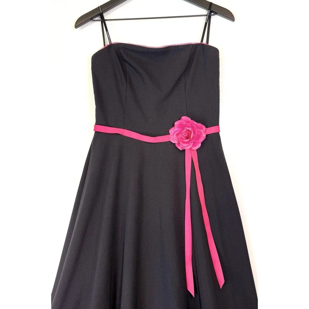 Vintage Rampage Strapless Dress Size 9 Pink Black Whimsi Goth A-Line 90s Y2K